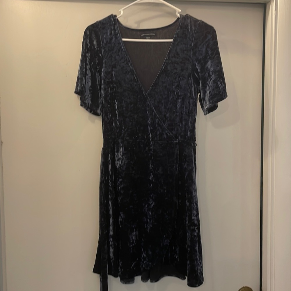 American eagle dark blue velvet wrap dress